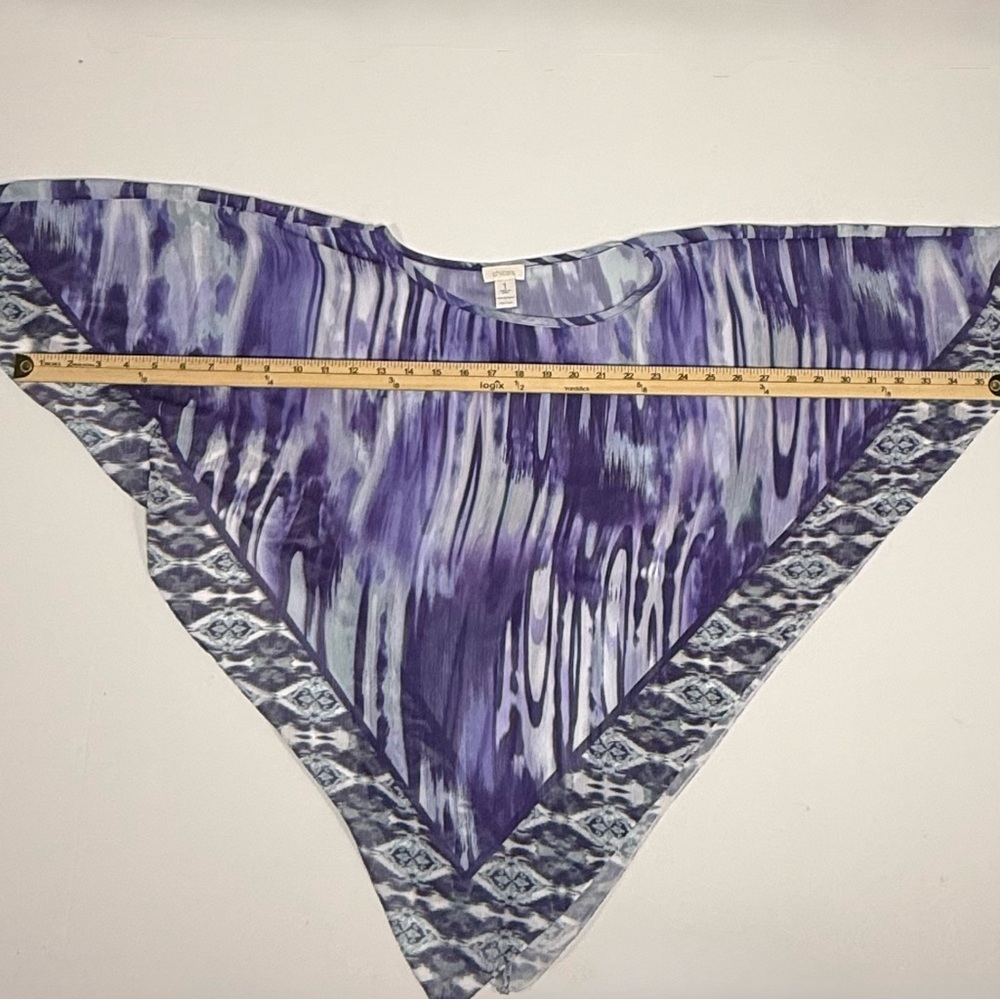 Boho Layered Chico's Purple Ikat Flutter Sleeve Poncho Tank Top Set Size 1 Mediu - Picture 9 of 9
